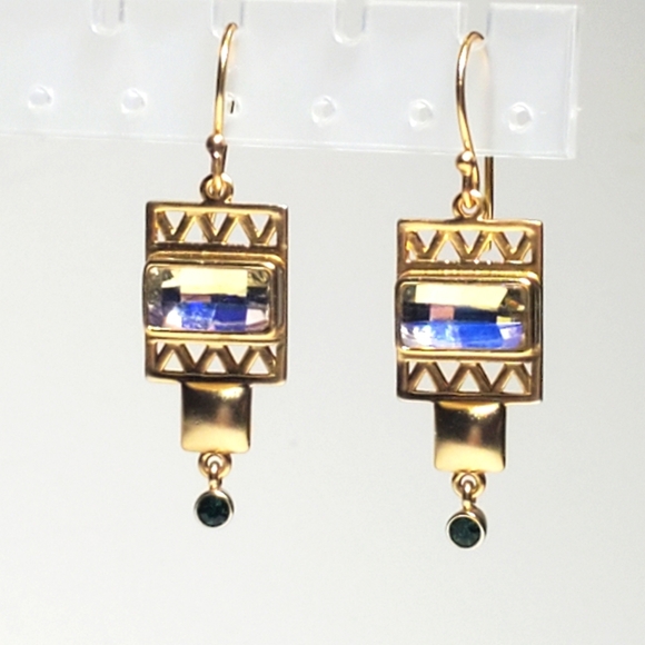 Amrapali Jewelry - Amrapali 14k Gold Plated Drop Earrings Sky-blue Dark Green Chaton-cut Crystals